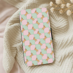Checkered Corgis Pattern Wallet Phone Case