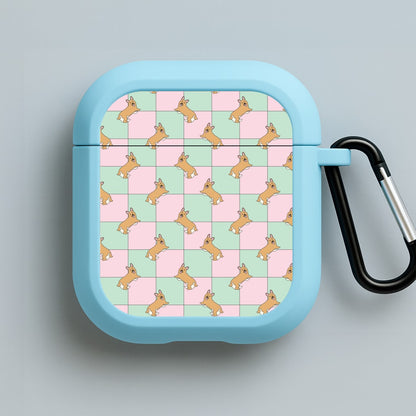 Checkered Corgis Pattern Blue AirPods Case