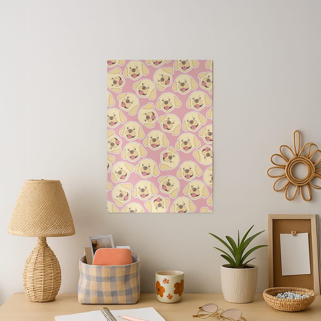 Pink Golden Retriever Sticker Pattern Art Print