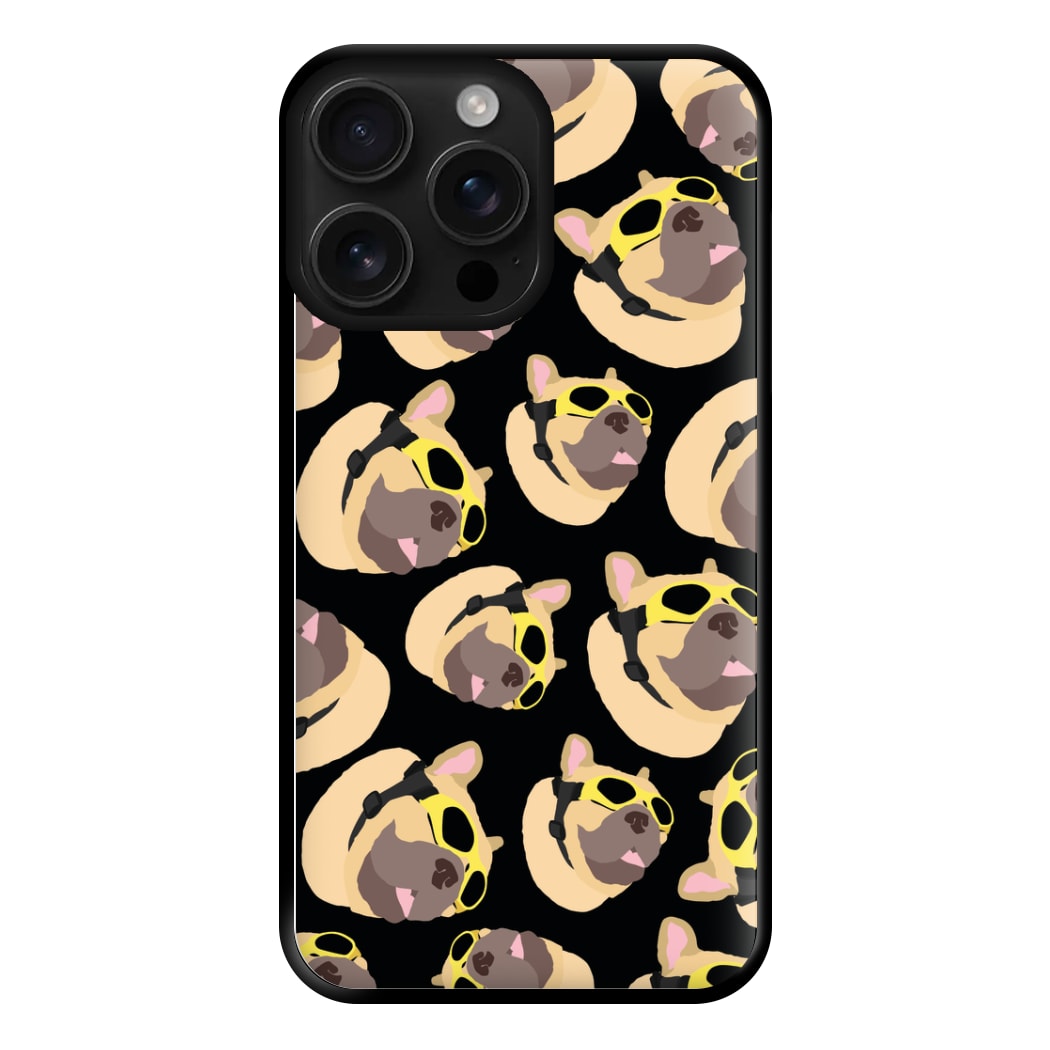 Frenchie With Goggles Pattern Phone Case for iPhone 16 Pro Max