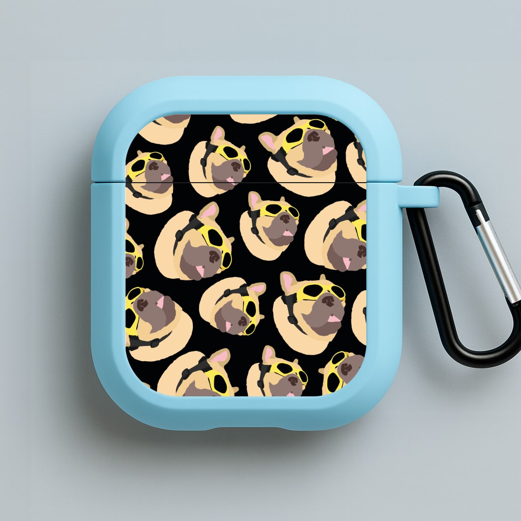 Frenchie With Goggles Pattern Blue AirPods Case
