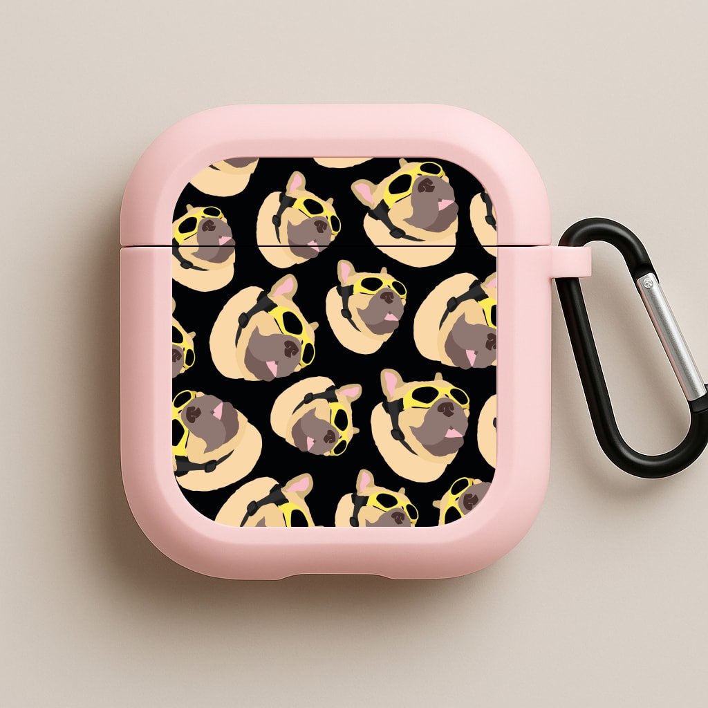 Frenchie With Goggles Pattern Pink AirPods Case