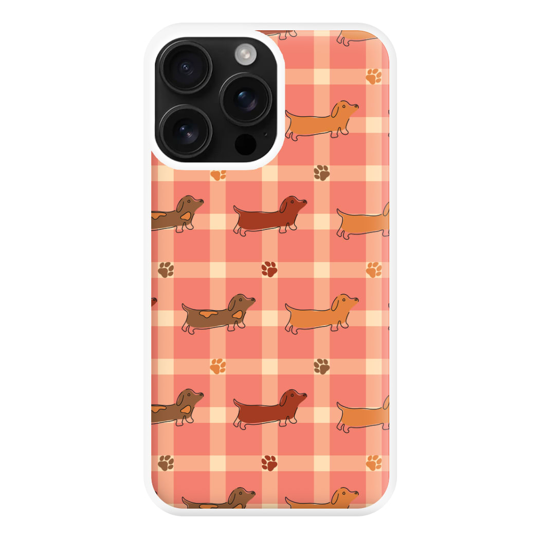 Tartan Dachshunds And Paws Pattern Phone Case for iPhone 16 Pro Max