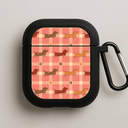 Tartan Dachshunds And Paws Pattern AirPods Case