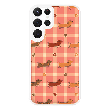 Tartan Dachshunds And Paws Pattern Phone Case for Galaxy S22 Ultra
