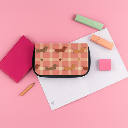 Tartan Dachshunds And Paws Pattern Pencil Case