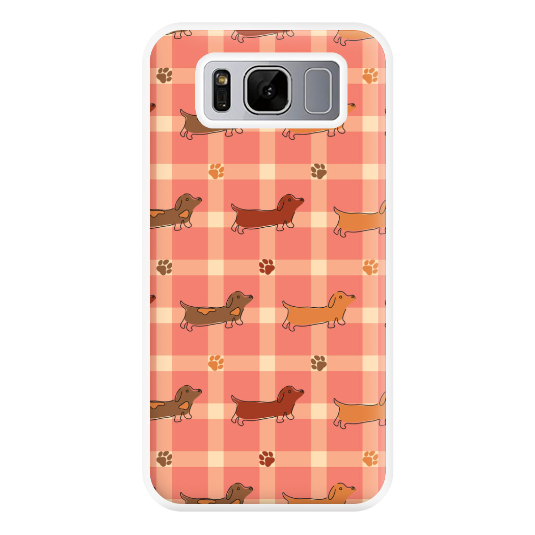Tartan Dachshunds And Paws Pattern Phone Case for Galaxy S8 Plus
