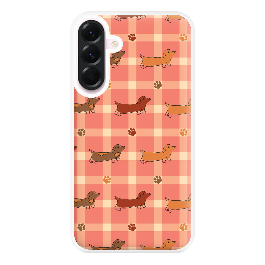 Tartan Dachshunds And Paws Pattern Phone Case for Galaxy A36