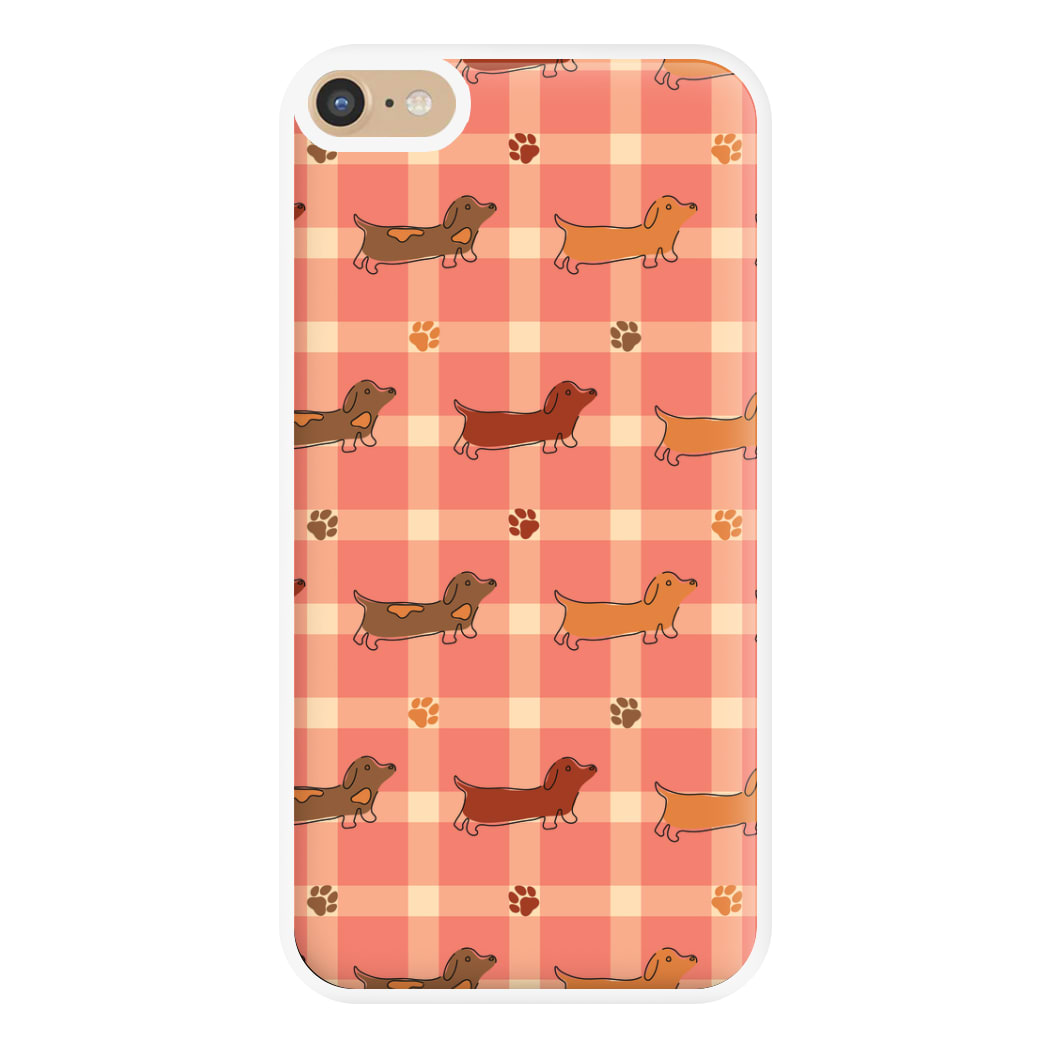 Tartan Dachshunds And Paws Pattern Phone Case for iPhone 6 Plus / 7 Plus / 8 Plus