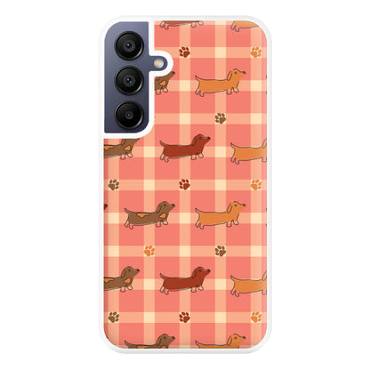 Tartan Dachshunds And Paws Pattern Phone Case for Galaxy A16