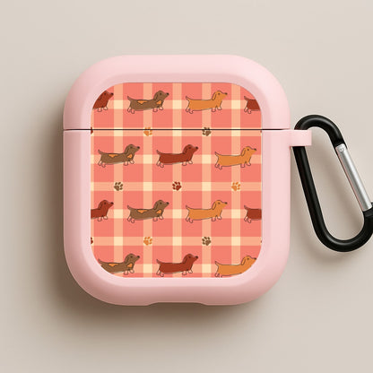 Tartan Dachshunds And Paws Pattern Pink AirPods Case