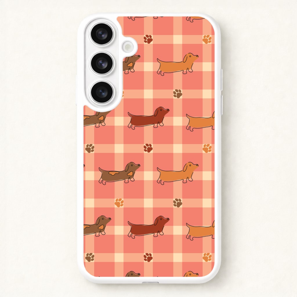 Tartan Dachshunds And Paws Pattern Phone Case for Galaxy S26 Plus