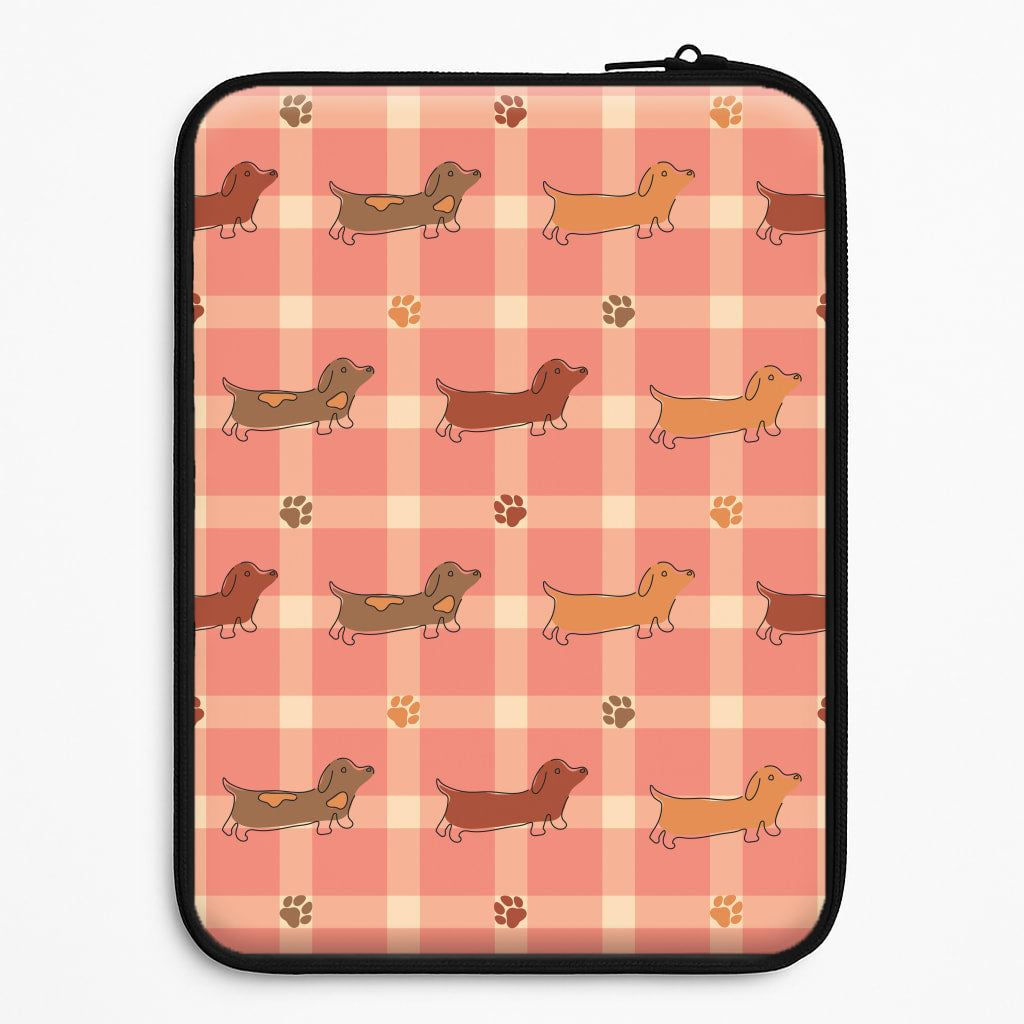 Tartan Dachshunds And Paws Pattern Laptop Sleeve