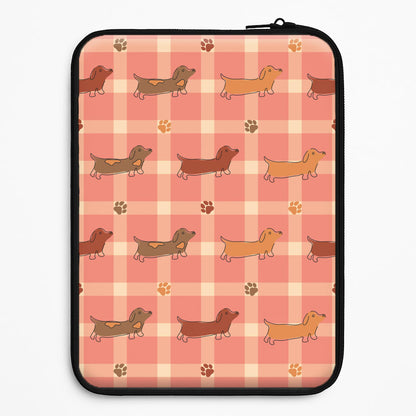 Tartan Dachshunds And Paws Pattern Universal Laptop Sleeve