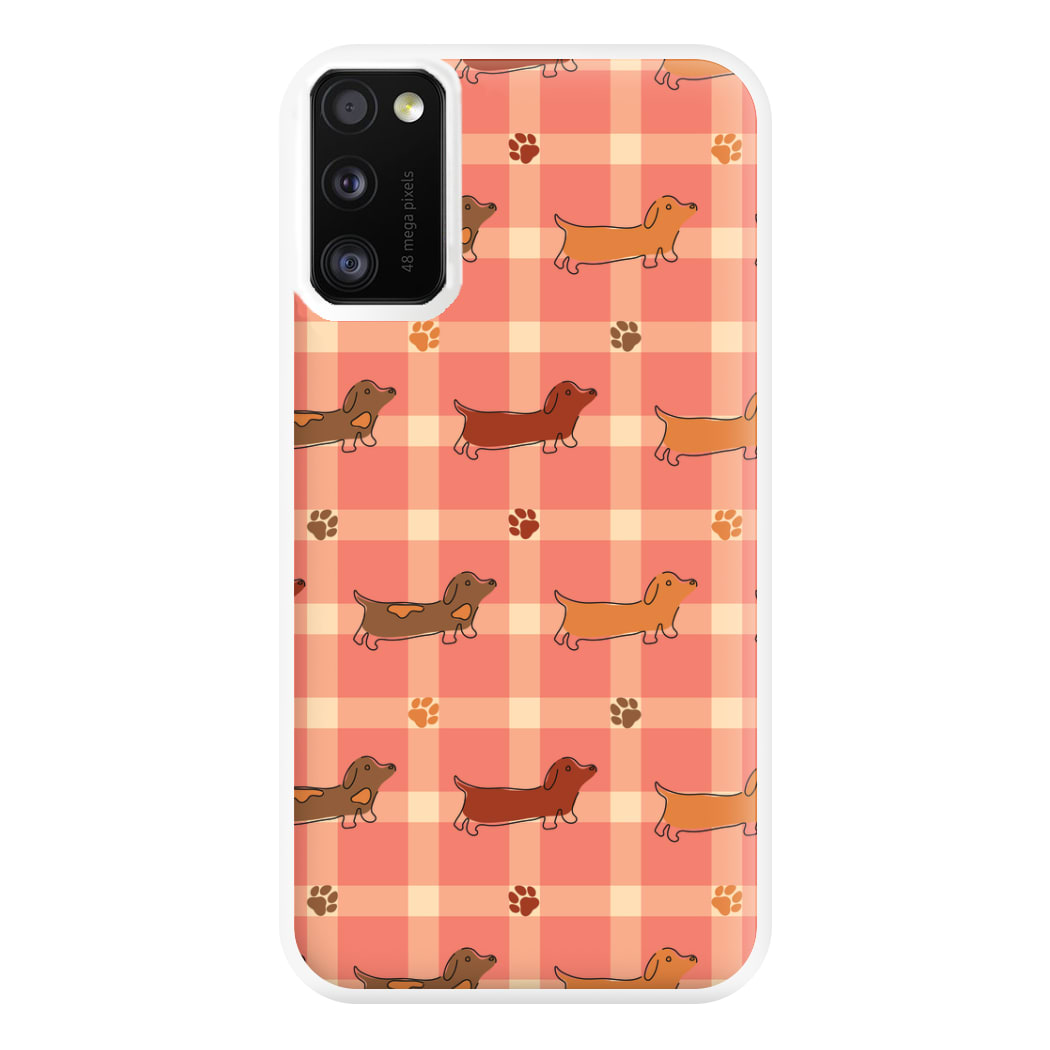 Tartan Dachshunds And Paws Pattern Phone Case for Galaxy A41
