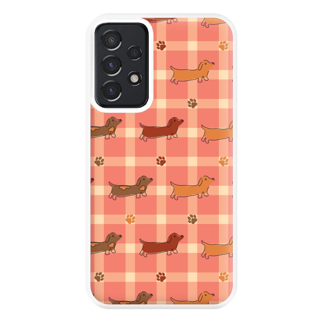 Tartan Dachshunds And Paws Pattern Phone Case for Galaxy A52 / A52s