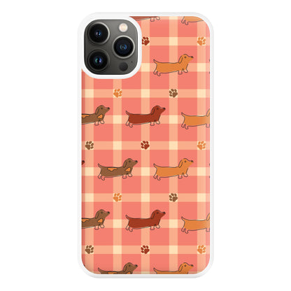 Tartan Dachshunds And Paws Pattern Phone Case for iPhone 13
