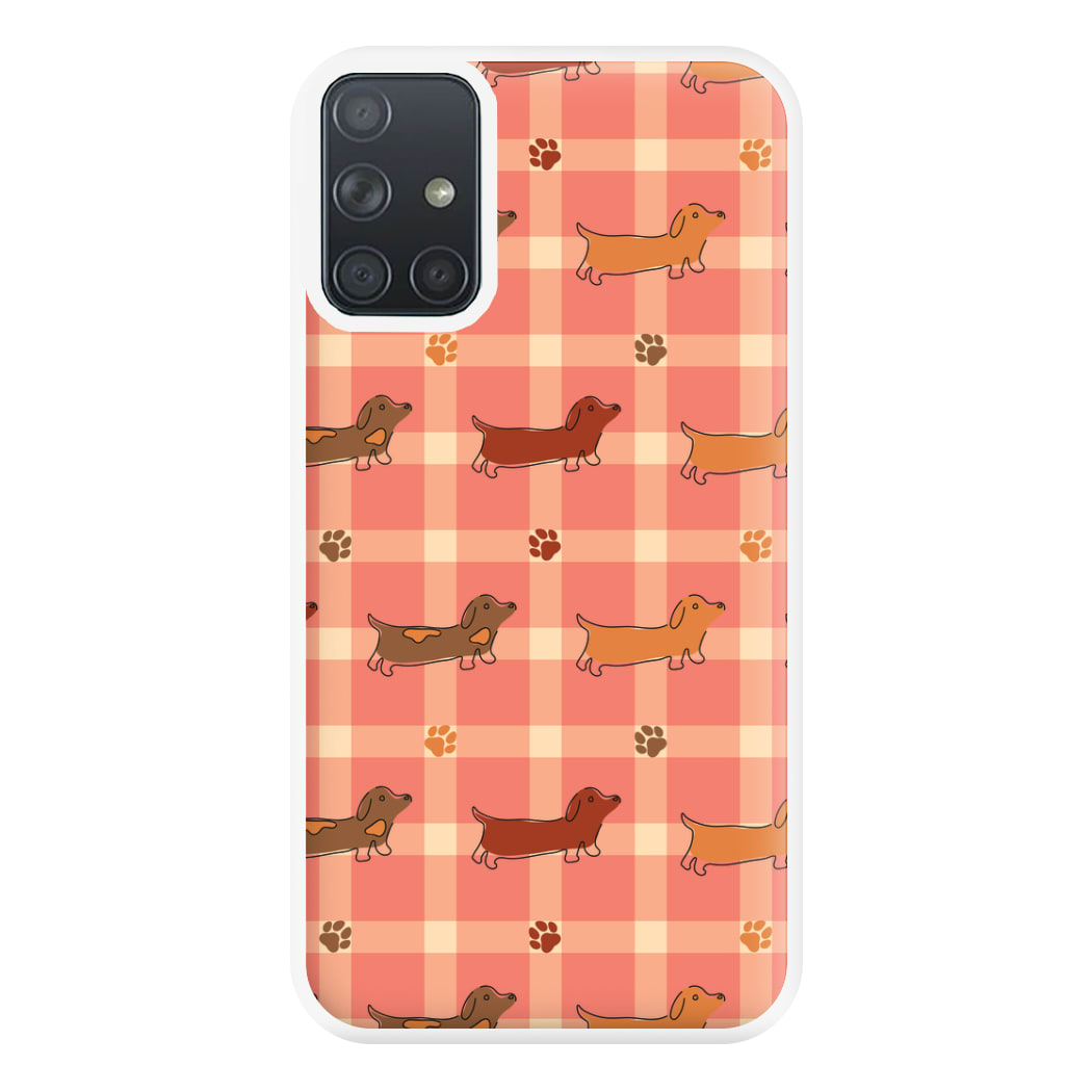 Tartan Dachshunds And Paws Pattern Phone Case for Galaxy A71