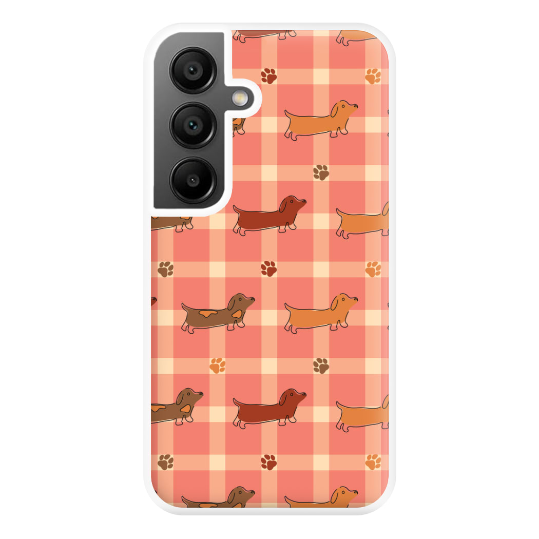 Tartan Dachshunds And Paws Pattern Phone Case for Galaxy A56