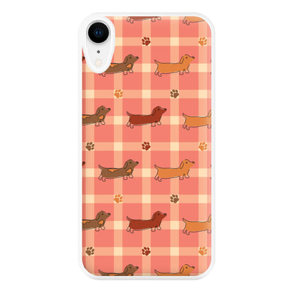 Tartan Dachshunds And Paws Pattern Phone Case for iPhone XR