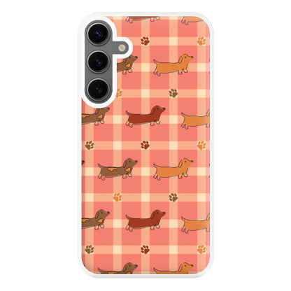 Tartan Dachshunds And Paws Pattern Phone Case for Galaxy S24FE