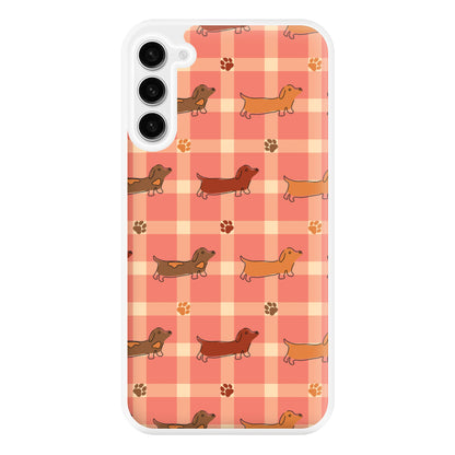 Tartan Dachshunds And Paws Pattern Phone Case for Galaxy S23FE