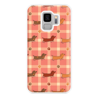 Tartan Dachshunds And Paws Pattern Phone Case for Galaxy S9 Plus