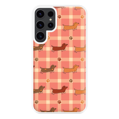 Tartan Dachshunds And Paws Pattern Phone Case for Galaxy S23 Ultra