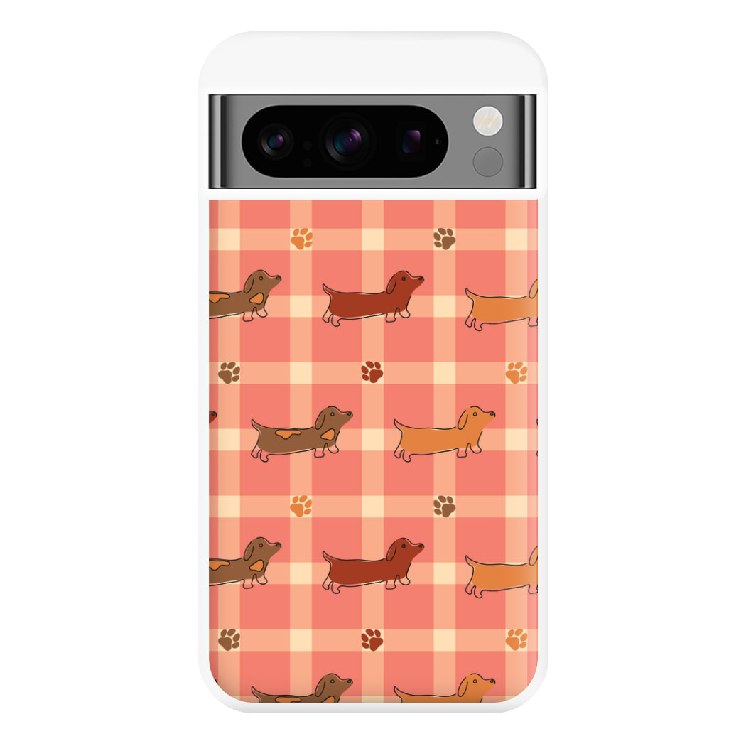 Tartan Dachshunds And Paws Pattern Phone Case for Google Pixel 8 Pro