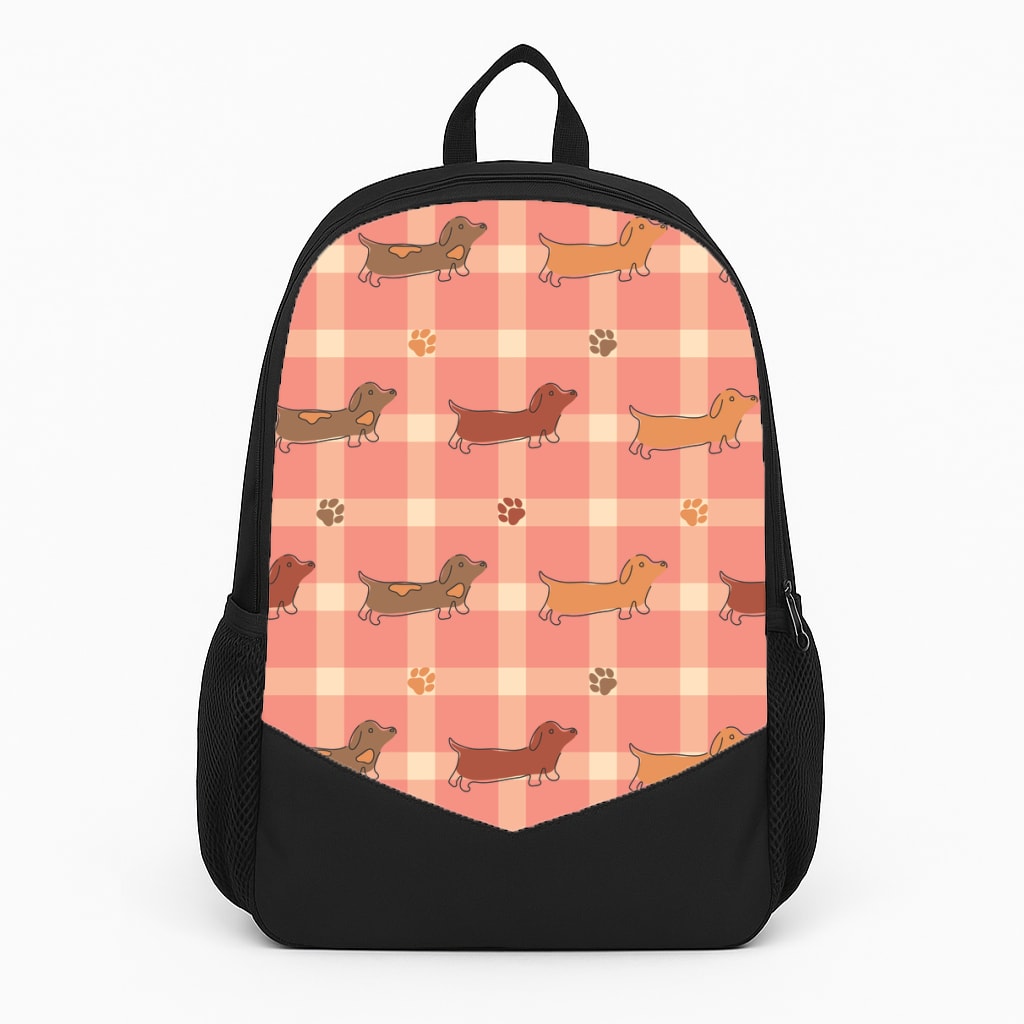 Tartan Dachshunds And Paws Pattern Backpack