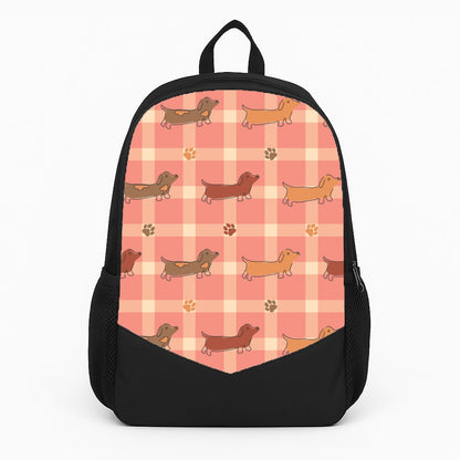 Tartan Dachshunds And Paws Pattern Large Backpack