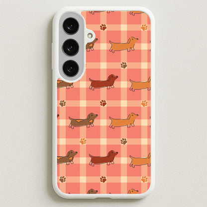 Tartan Dachshunds And Paws Pattern Phone Case for Galaxy S25FE