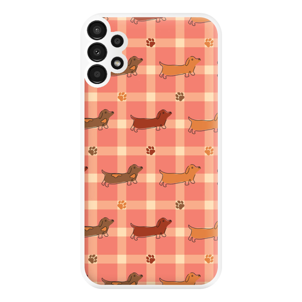 Tartan Dachshunds And Paws Pattern Phone Case for Galaxy A13