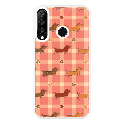 Tartan Dachshunds And Paws Pattern Phone Case for Huawei P30 Lite