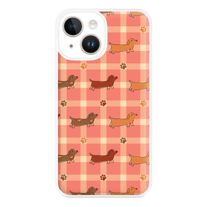Tartan Dachshunds And Paws Pattern Phone Case for iPhone 14