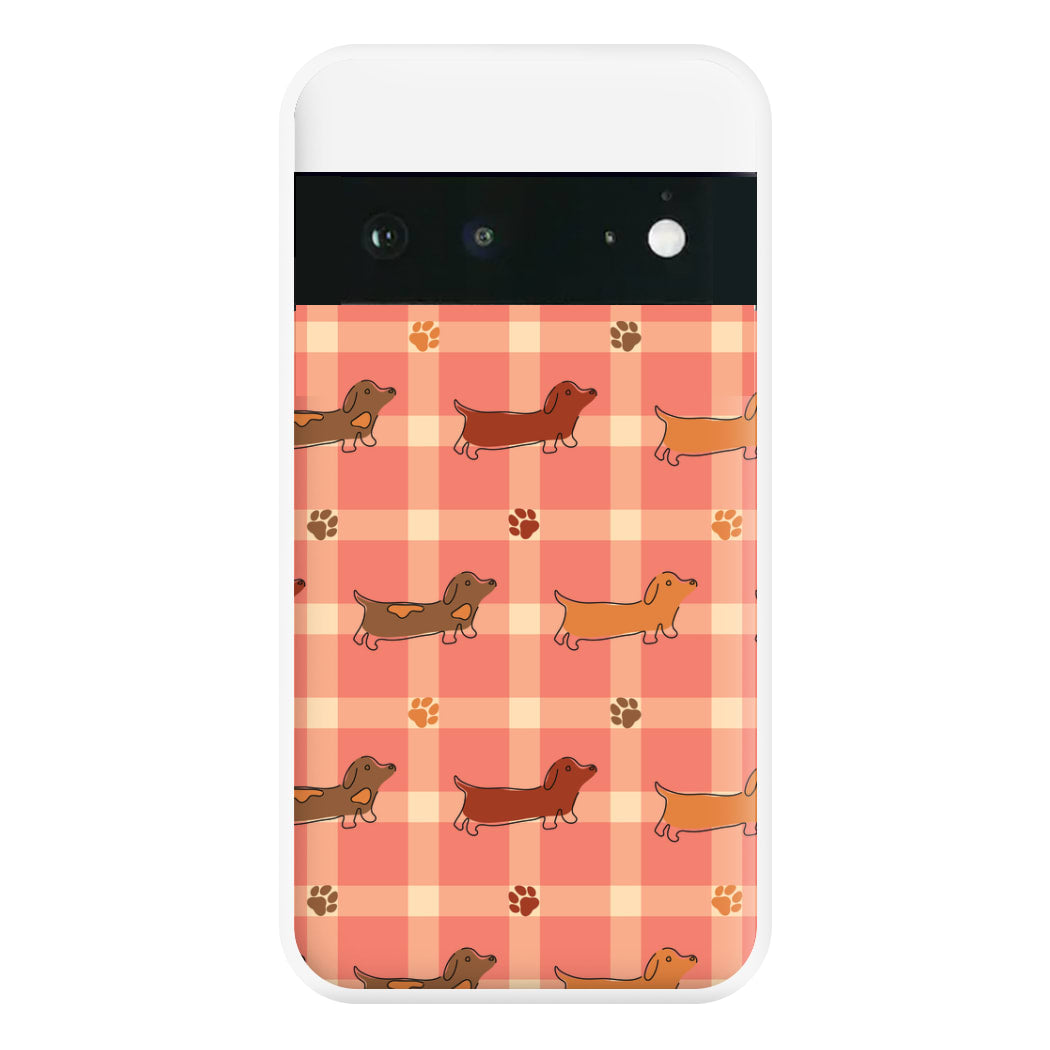 Tartan Dachshunds And Paws Pattern Phone Case for Google Pixel 6a