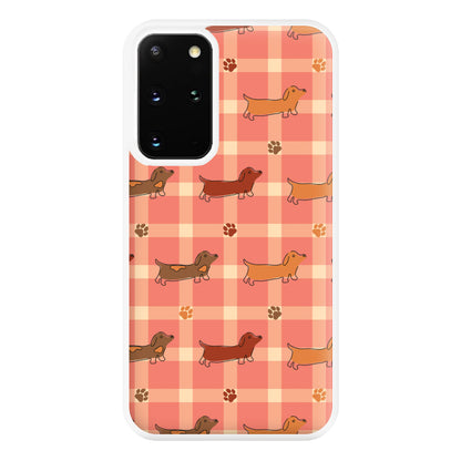 Tartan Dachshunds And Paws Pattern Phone Case for Galaxy S20 Plus
