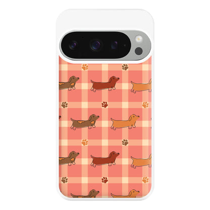 Tartan Dachshunds And Paws Pattern Phone Case for Google Pixel 9 Pro XL
