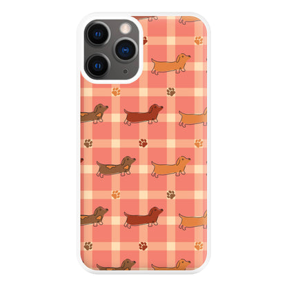Tartan Dachshunds And Paws Pattern Phone Case for iPhone 12 Pro Max