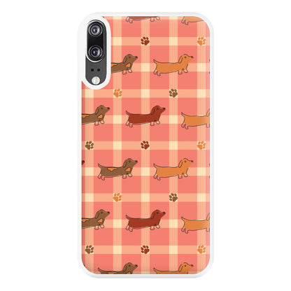 Tartan Dachshunds And Paws Pattern Phone Case for Huawei P20