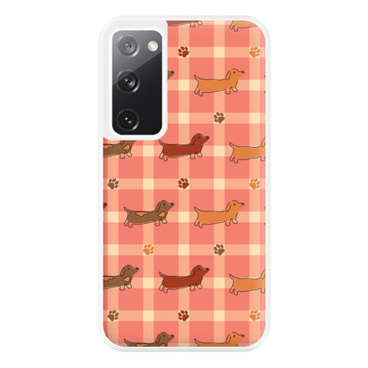 Tartan Dachshunds And Paws Pattern Phone Case for Galaxy S20FE