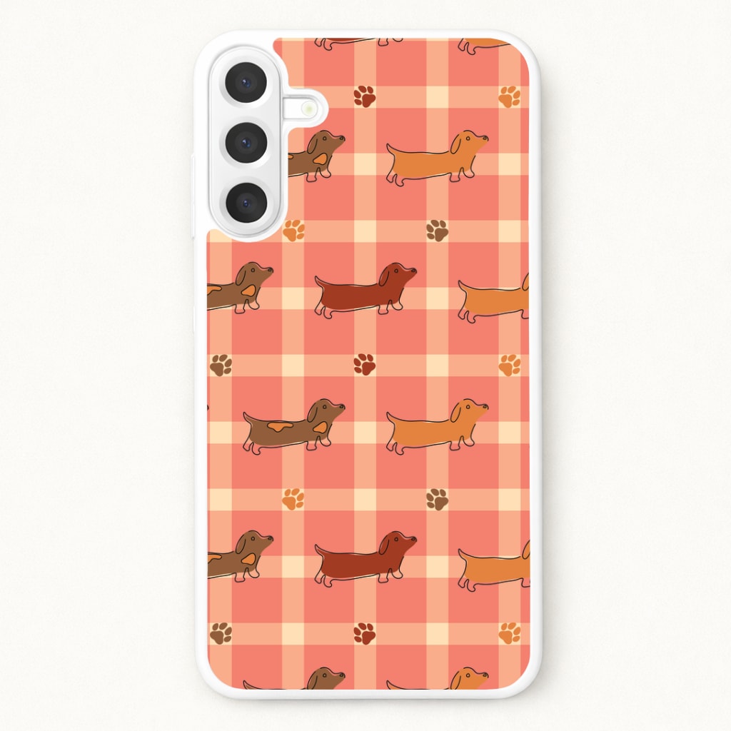 Tartan Dachshunds And Paws Pattern Phone Case for Galaxy A37