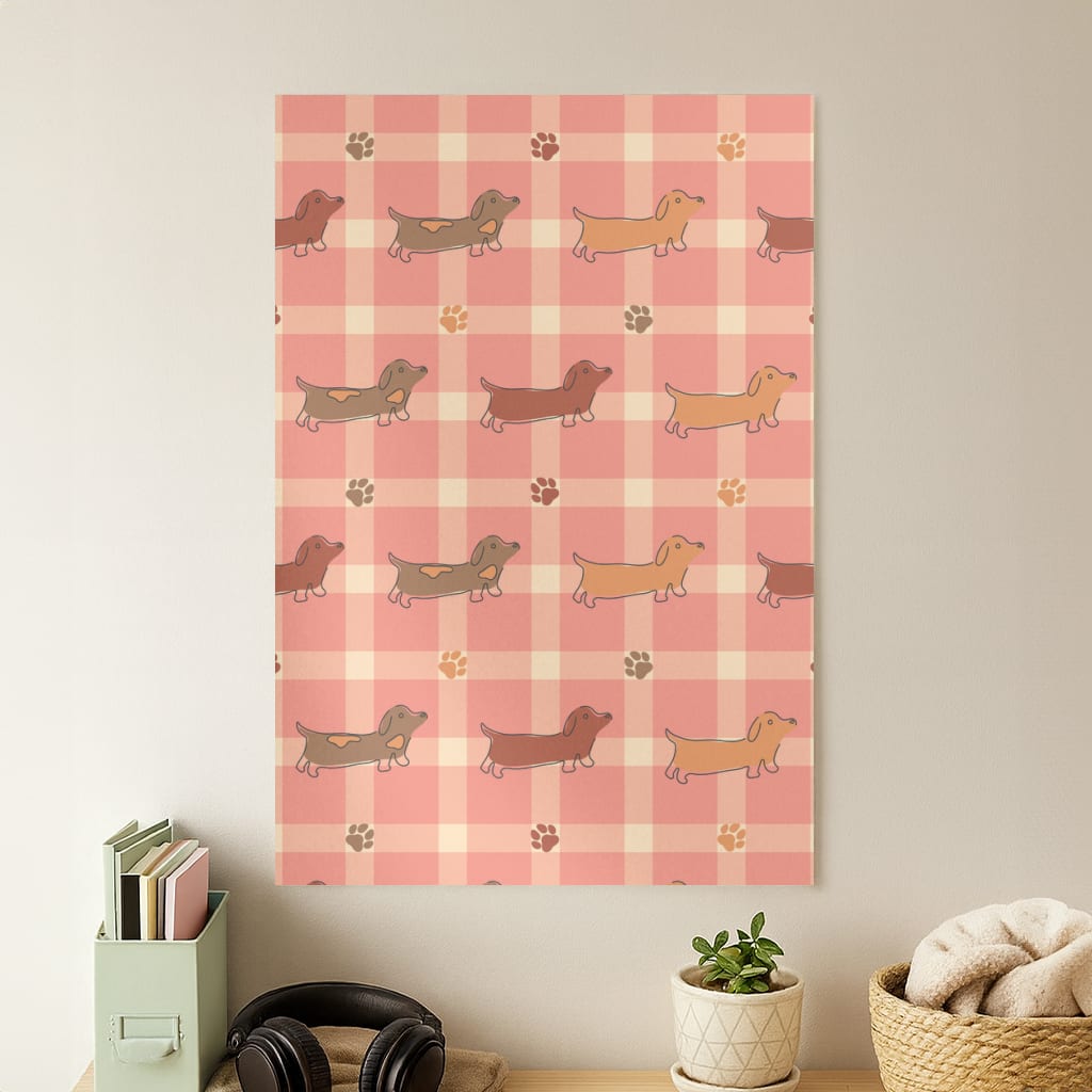 Tartan Dachshunds And Paws Pattern Poster