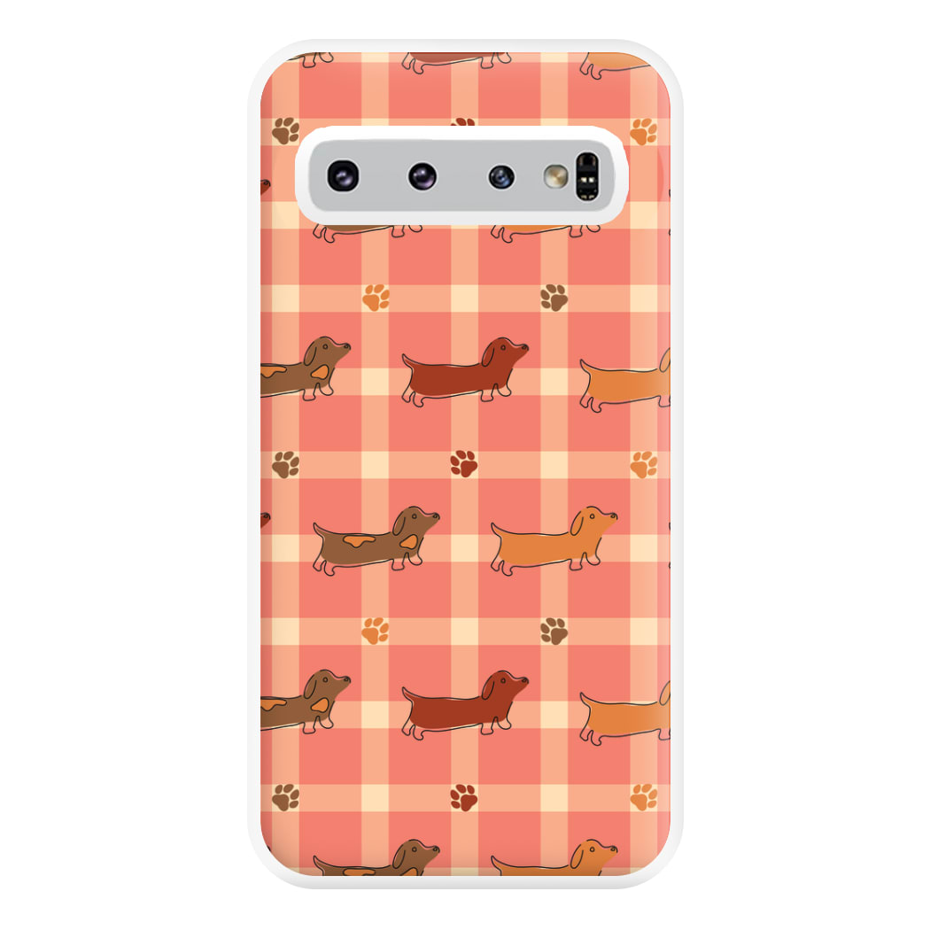 Tartan Dachshunds And Paws Pattern Phone Case for Galaxy S10 Plus