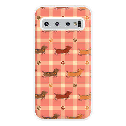 Tartan Dachshunds And Paws Pattern Phone Case for Galaxy S10 Plus