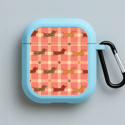 Tartan Dachshunds And Paws Pattern Blue AirPods Case