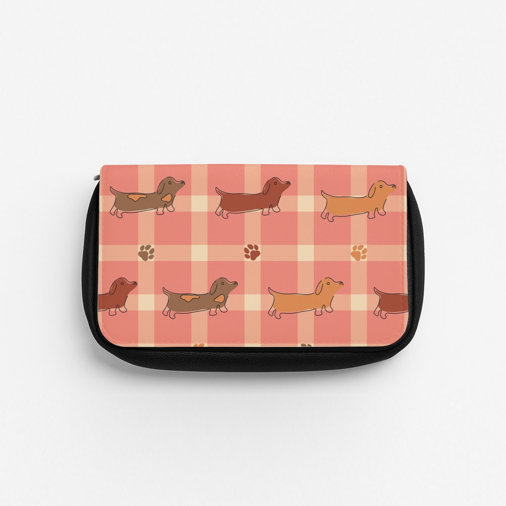 Tartan Dachshunds And Paws Pattern Pencil Case