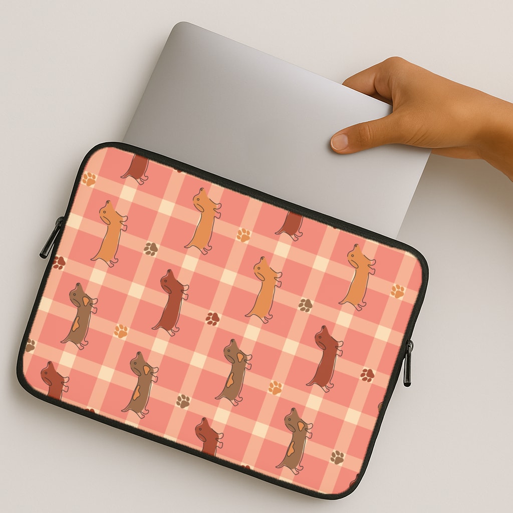 Tartan Dachshunds And Paws Pattern MacBook Case