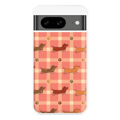 Tartan Dachshunds And Paws Pattern Phone Case for Google Pixel 8