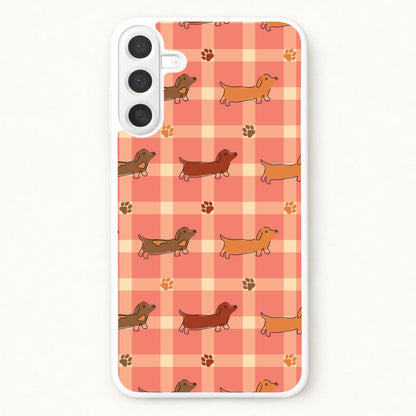 Tartan Dachshunds And Paws Pattern Phone Case for Galaxy A17